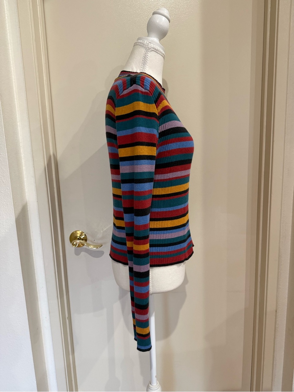 Primark Multi-Color Striped Ribbed Long Sleeve Top - Picture 5 of 8